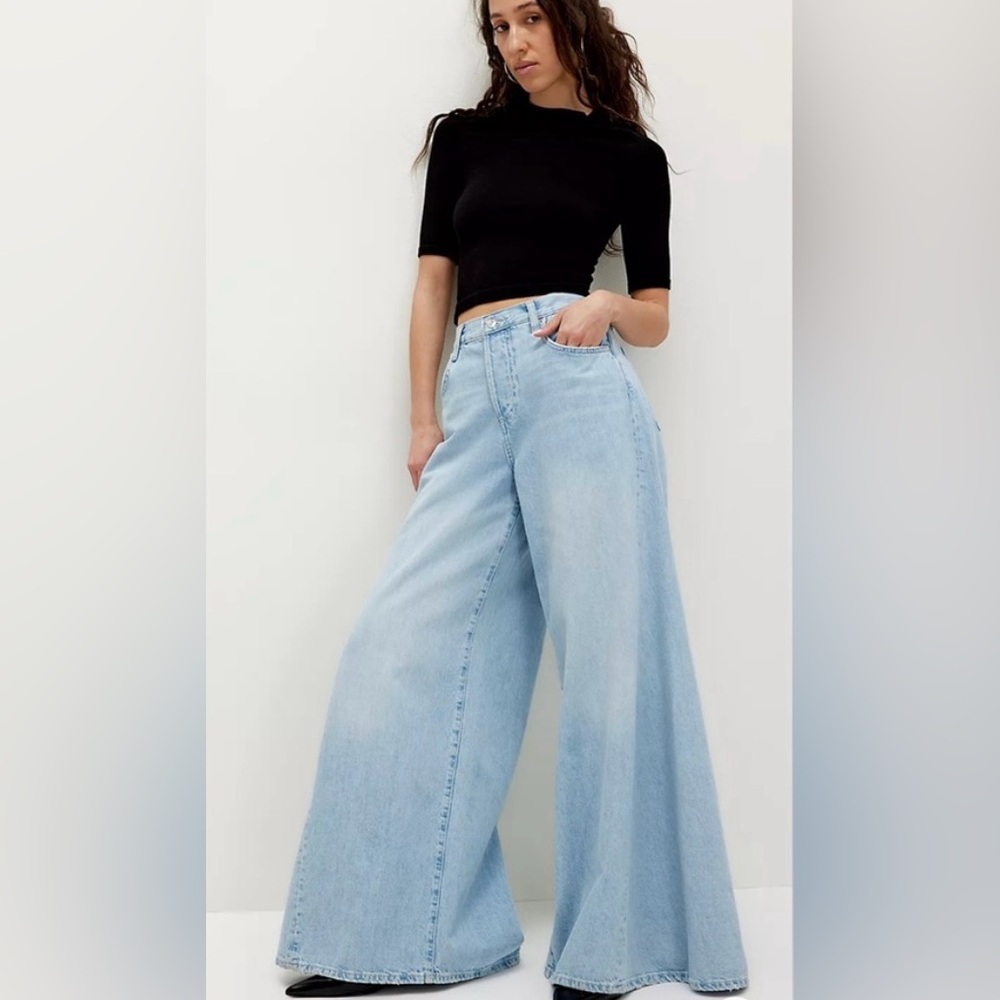 Free People Light Blue Wide Leg Flare Jeans